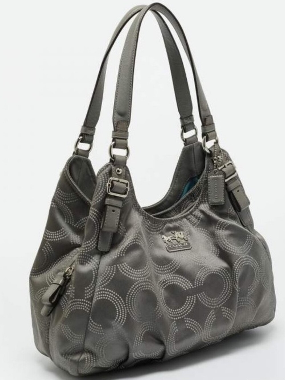 Coach Madison Gray Op Art Jacquard & Patent Leather Maggie Hobo Shoulder Bag - Picture 15 of 16